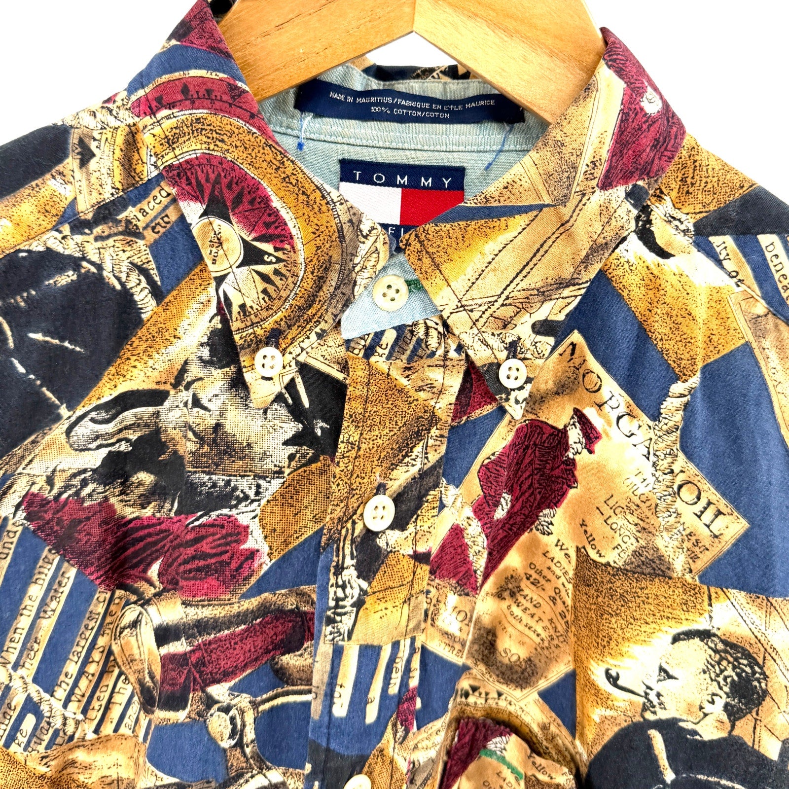 Vintage 90s Tommy Hilfiger Navy 100% Cotton All Over Print Nautical Shirt
