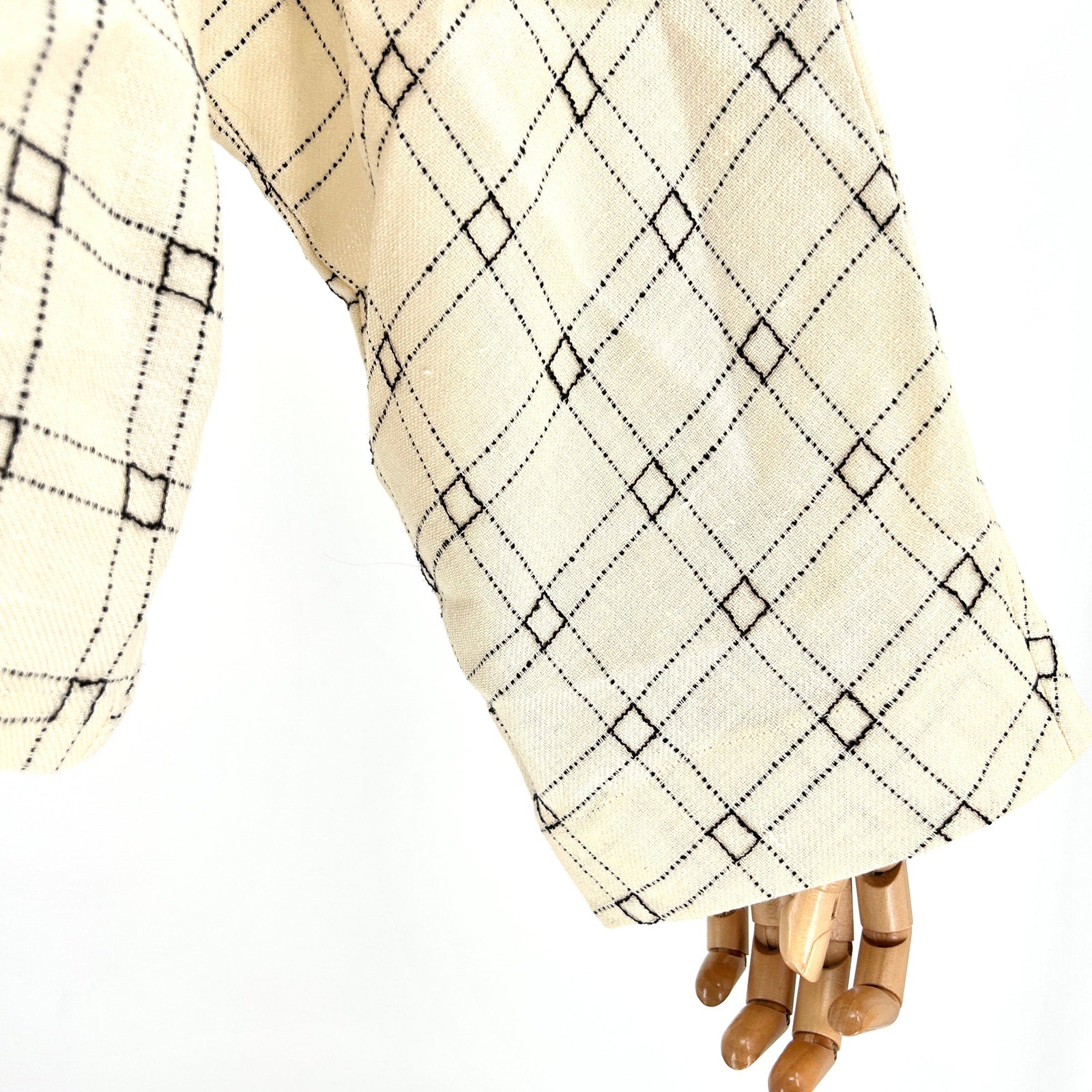 Vintage Jerry Giardelli Cream Black Geometric Open Front Jacket