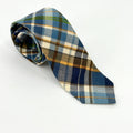 Blue White 100% Cotton Tartan Plaid Skinny Necktie Made In Japan