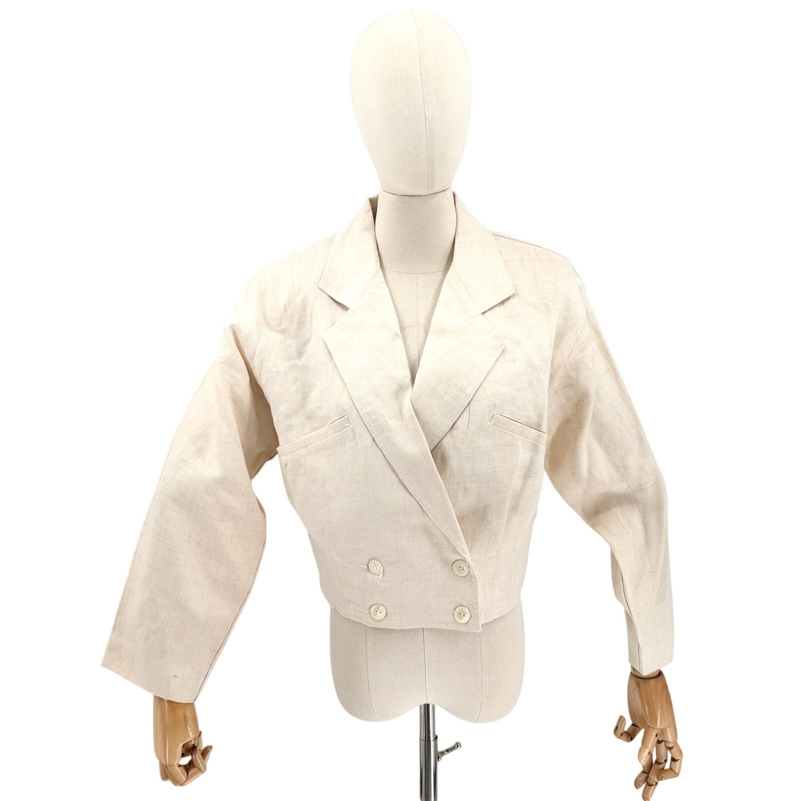 Vintage 80s Ann Gerlin Cream 100% Linen Cropped Jacket