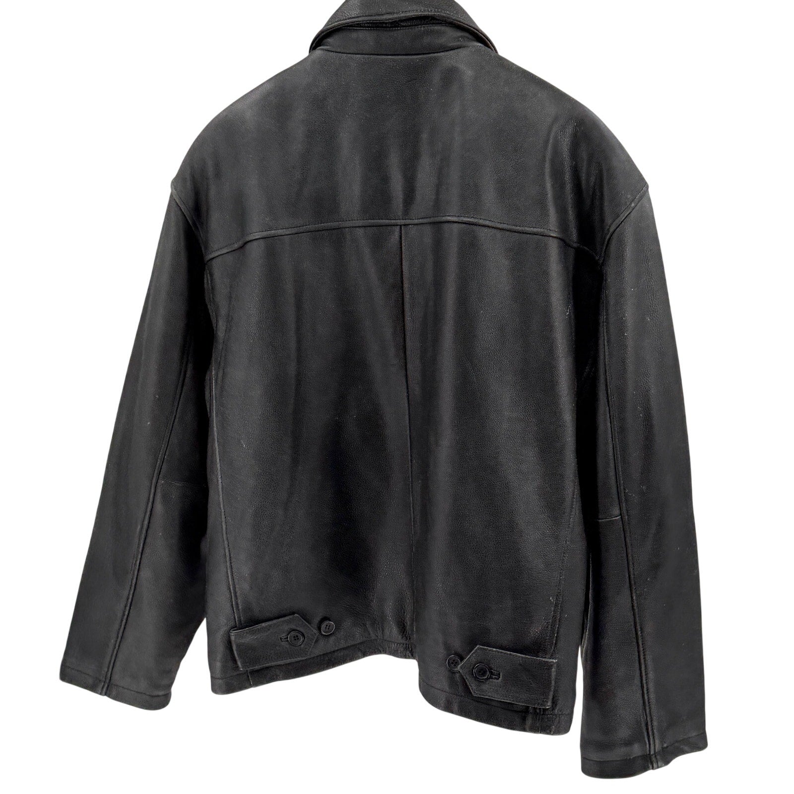 Vintage 90s Planet Hollywood Black Genuine Leather Columbus Bomber Jacket