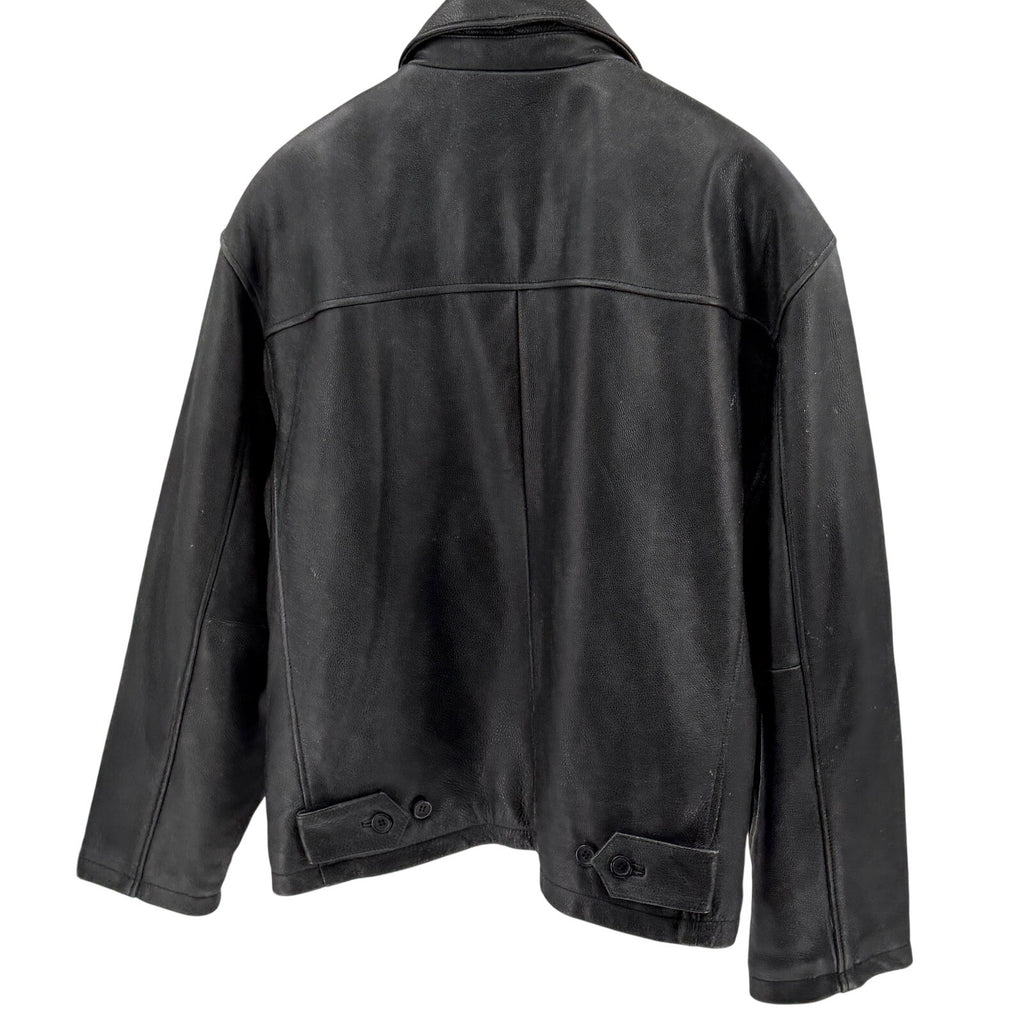 Vintage 90s Planet Hollywood Black Genuine Leather Columbus Bomber Jacket