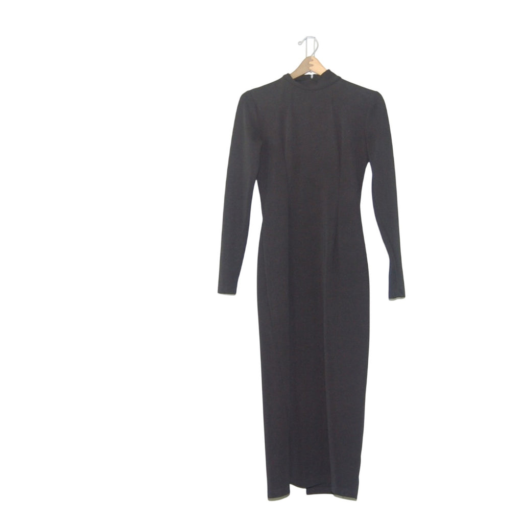 Vintage 90s Stretch Sue Brett Black Mock Neck Long Sleeve Body Con Maxi Dress