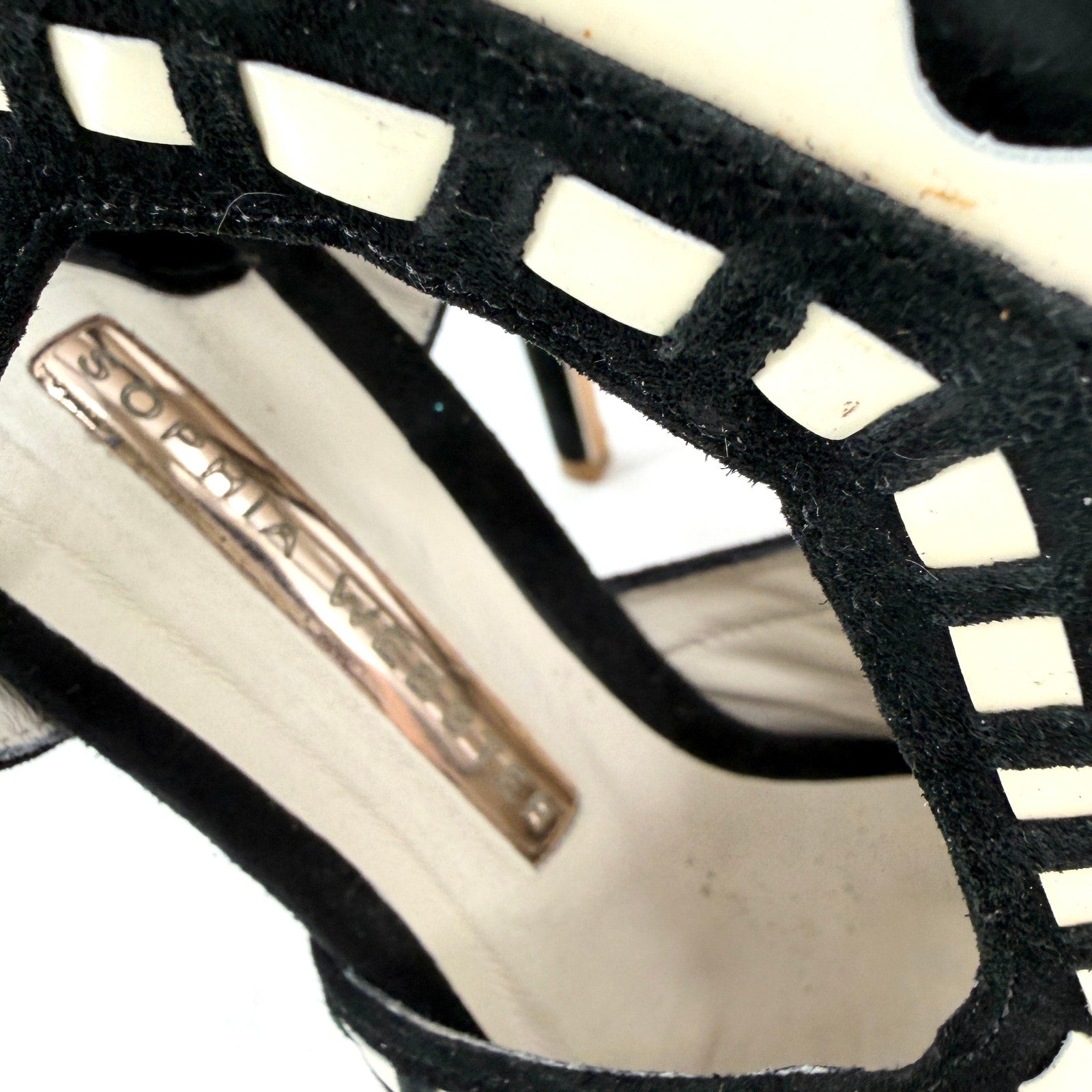 Sophia Webster Black White Genuine Suede Riko Lace Up Stiletto Sandals