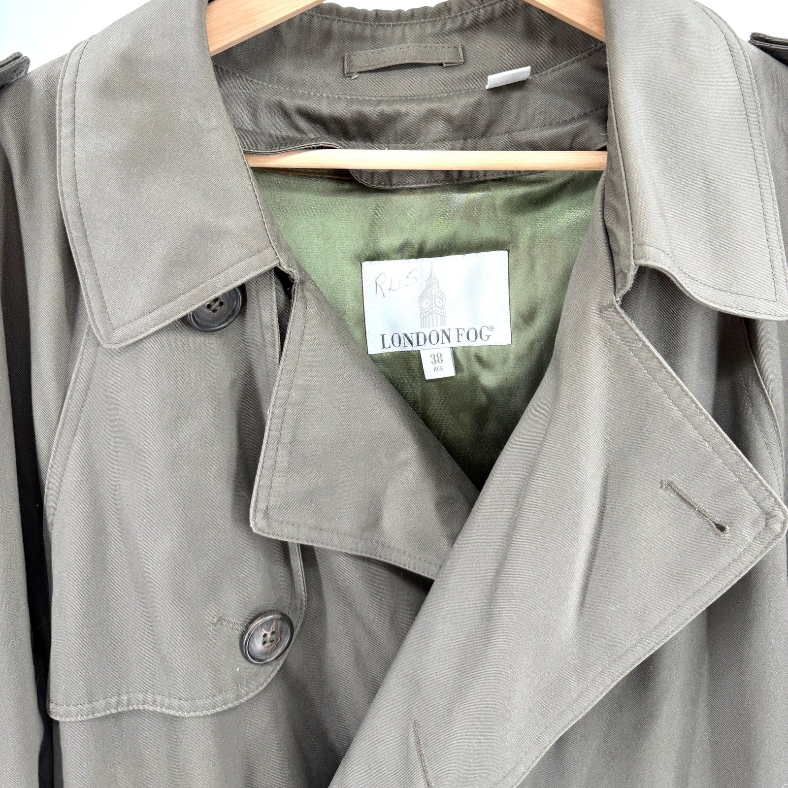 Vintage 80s London Fog Olive Green Double Breasted Zip In Liner Trench Coat