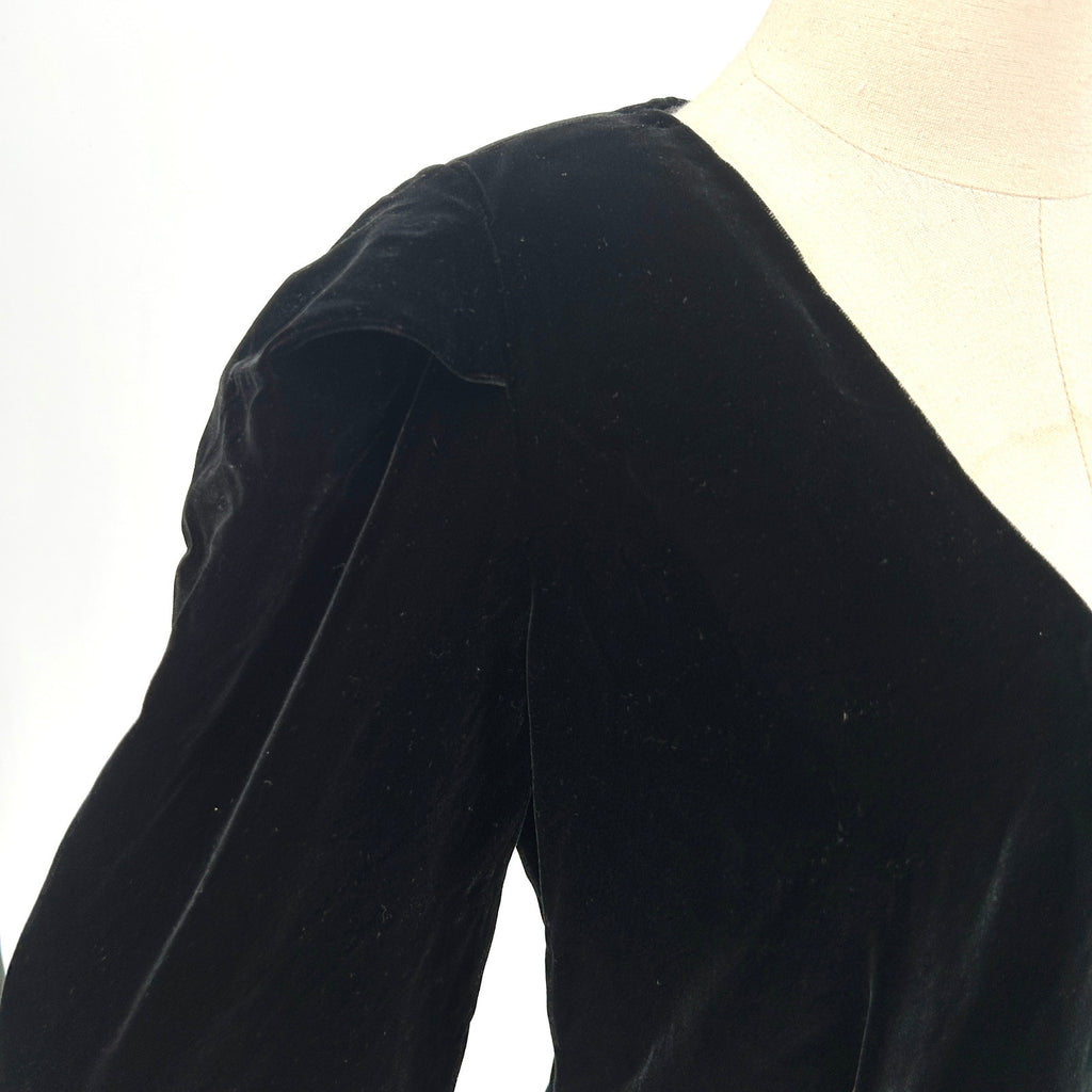 Vintage 80s Black Velvet Puff Sleeve Romantic Goth Evening Blouse
