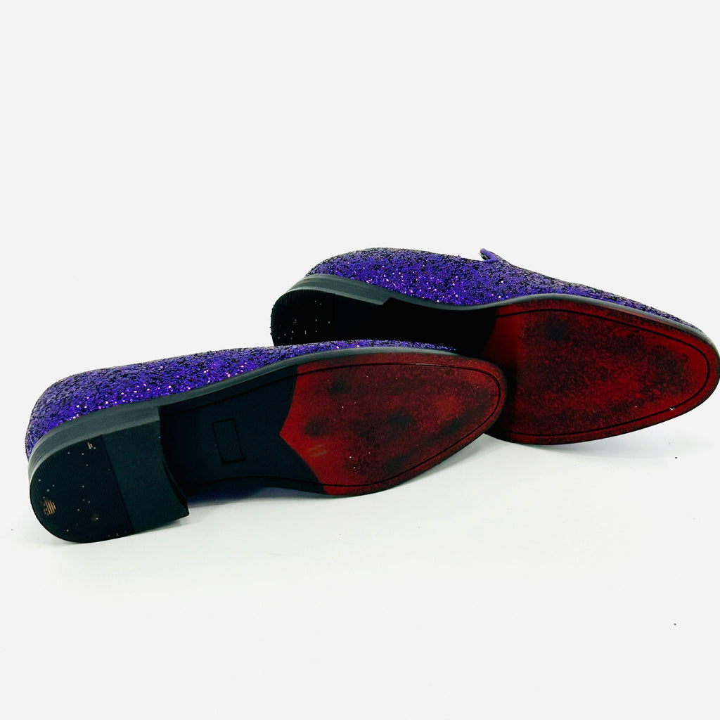 Enzo Romeo Purple Glitter Sparkle Slip-On Loafers Dress Shoes