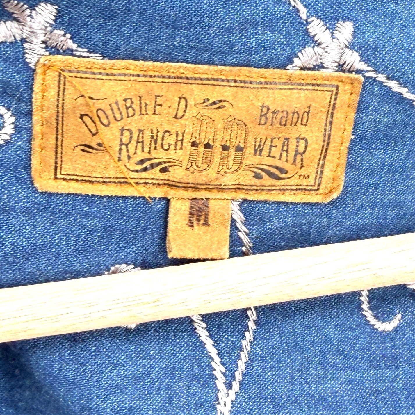 Vintage 90s Double D Ranch Blue 100% Cotton Denim Embroidered Peasant Maxi Dress