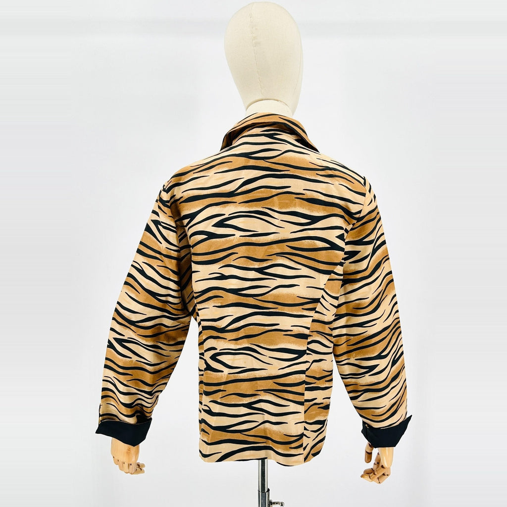 Vintage Y2K Silkland Tiger Stripe Animal Print Silk Jacket