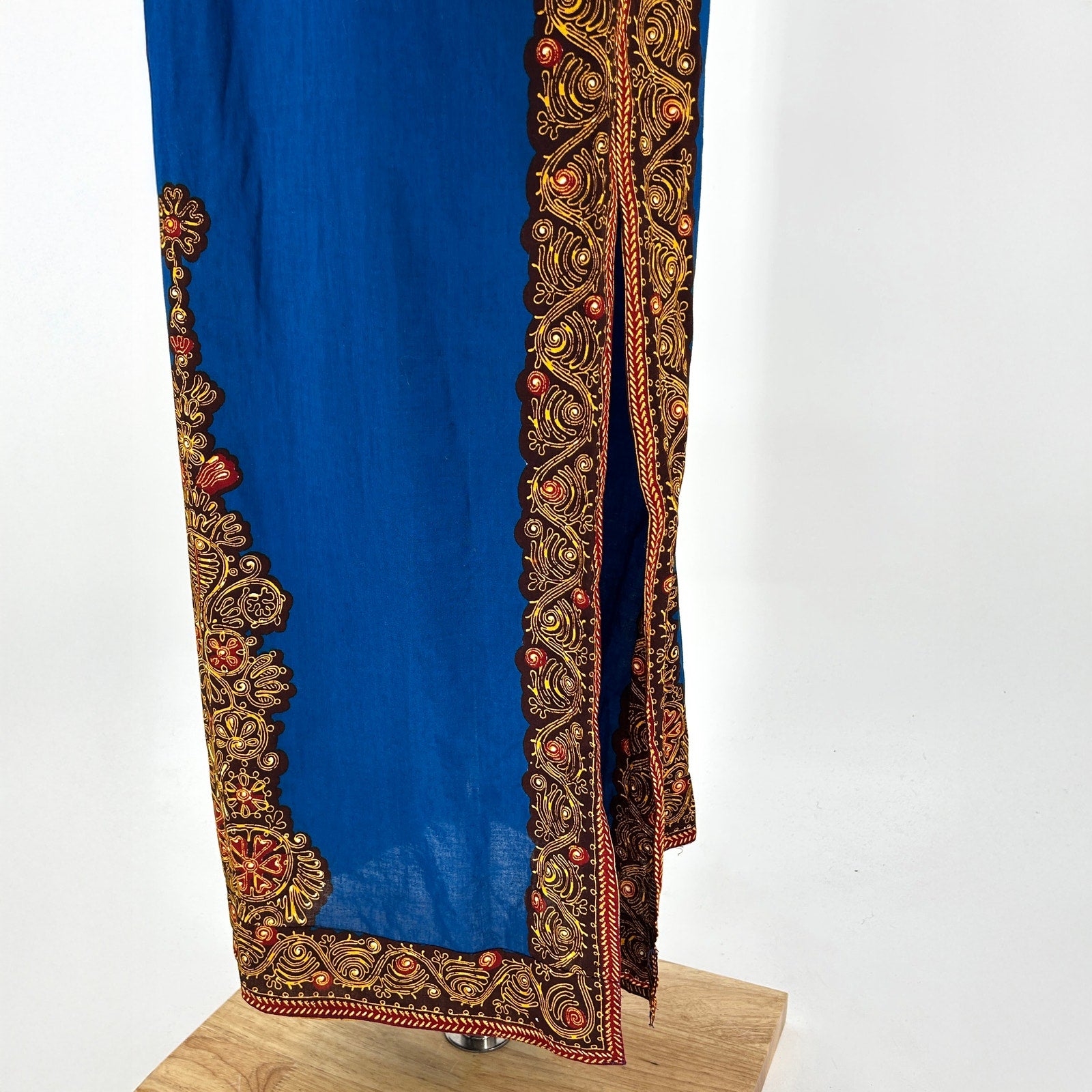Vintage 70s/80s Bou Boudina Blue Ornate 100% Cotton Tribal Dress