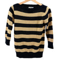 Vintage 80s Clovis Ruffin Black Gold Metallic Striped Boat Neck Knit Sweater