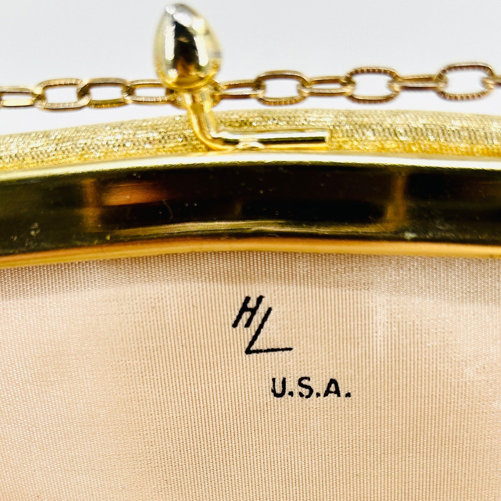 Vintage 1960s Gold Metallic Lamé Frame Evening Clutch Bag