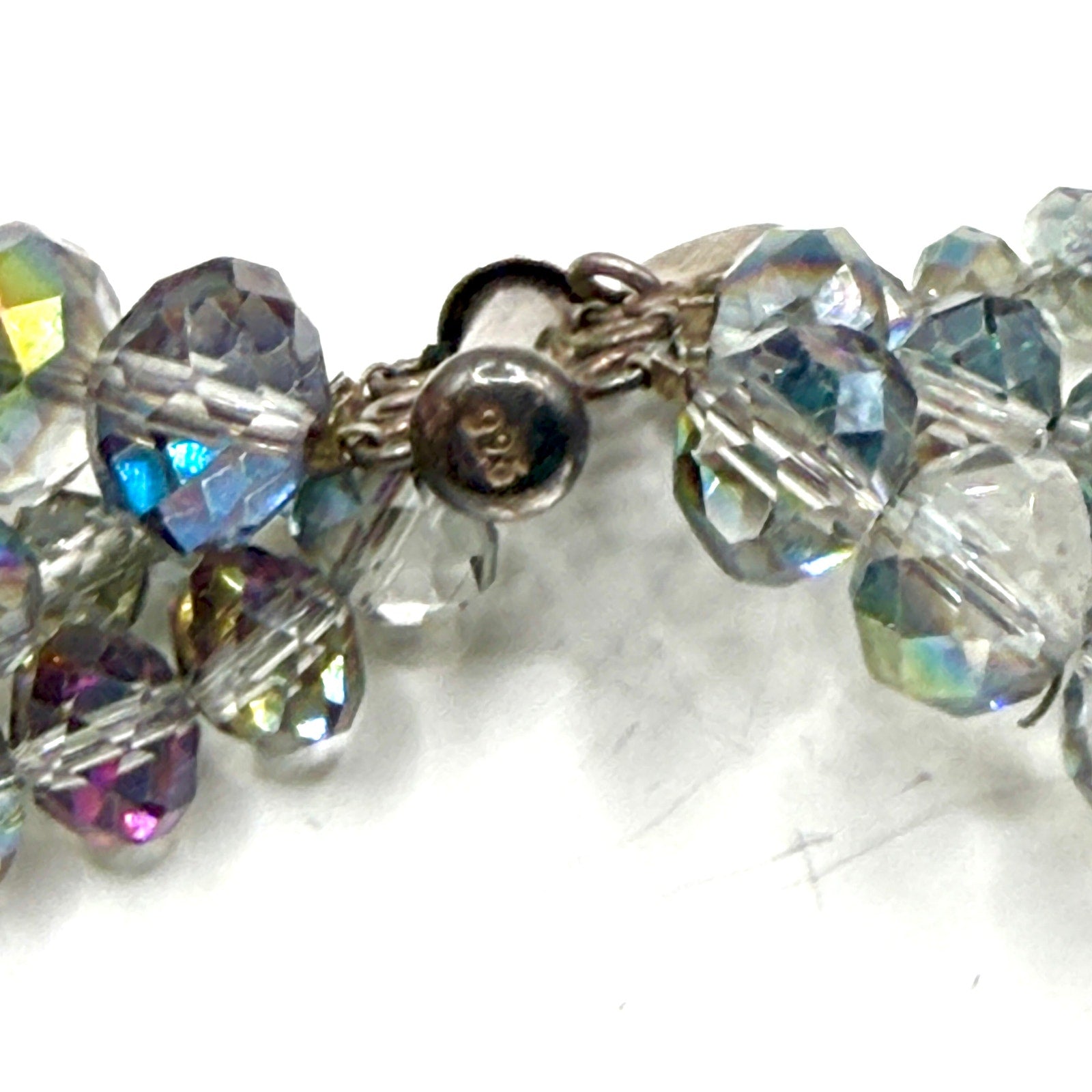 Vintage 90s Donna Dressler Signed Sterling AB Glass Crystal 3 Strand Necklace