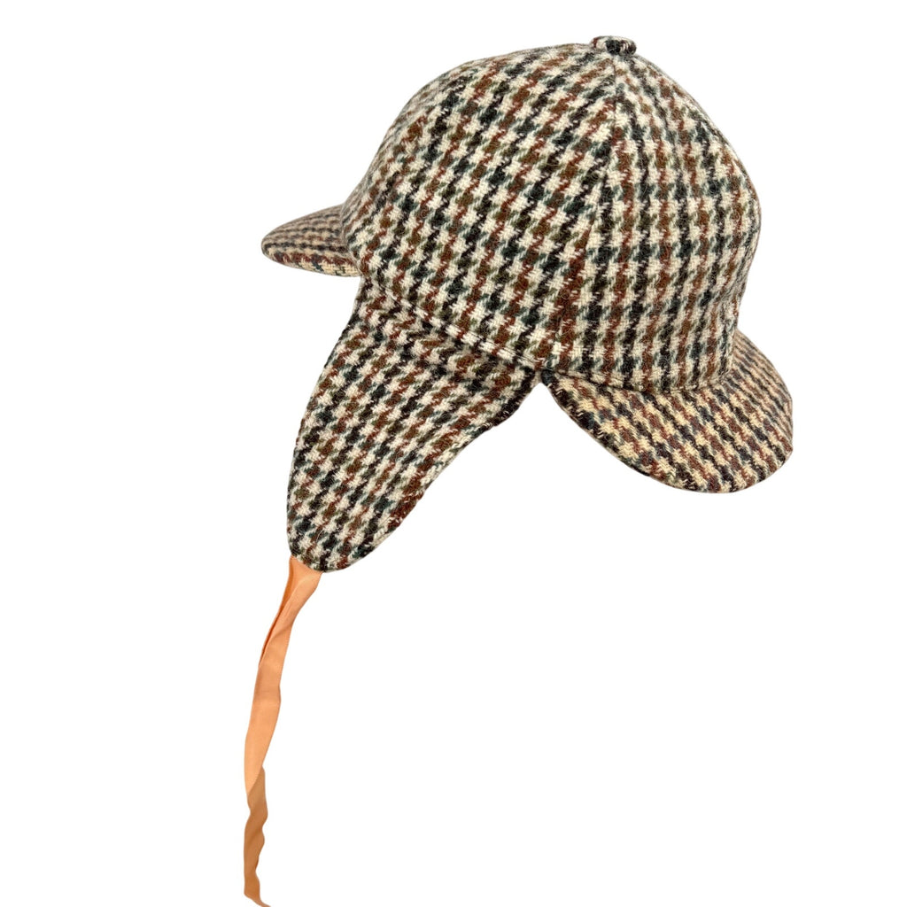 Vintage 60s Dunn & Co Harris Tweed Brown Wool Houndstooth Deerstalker Hat