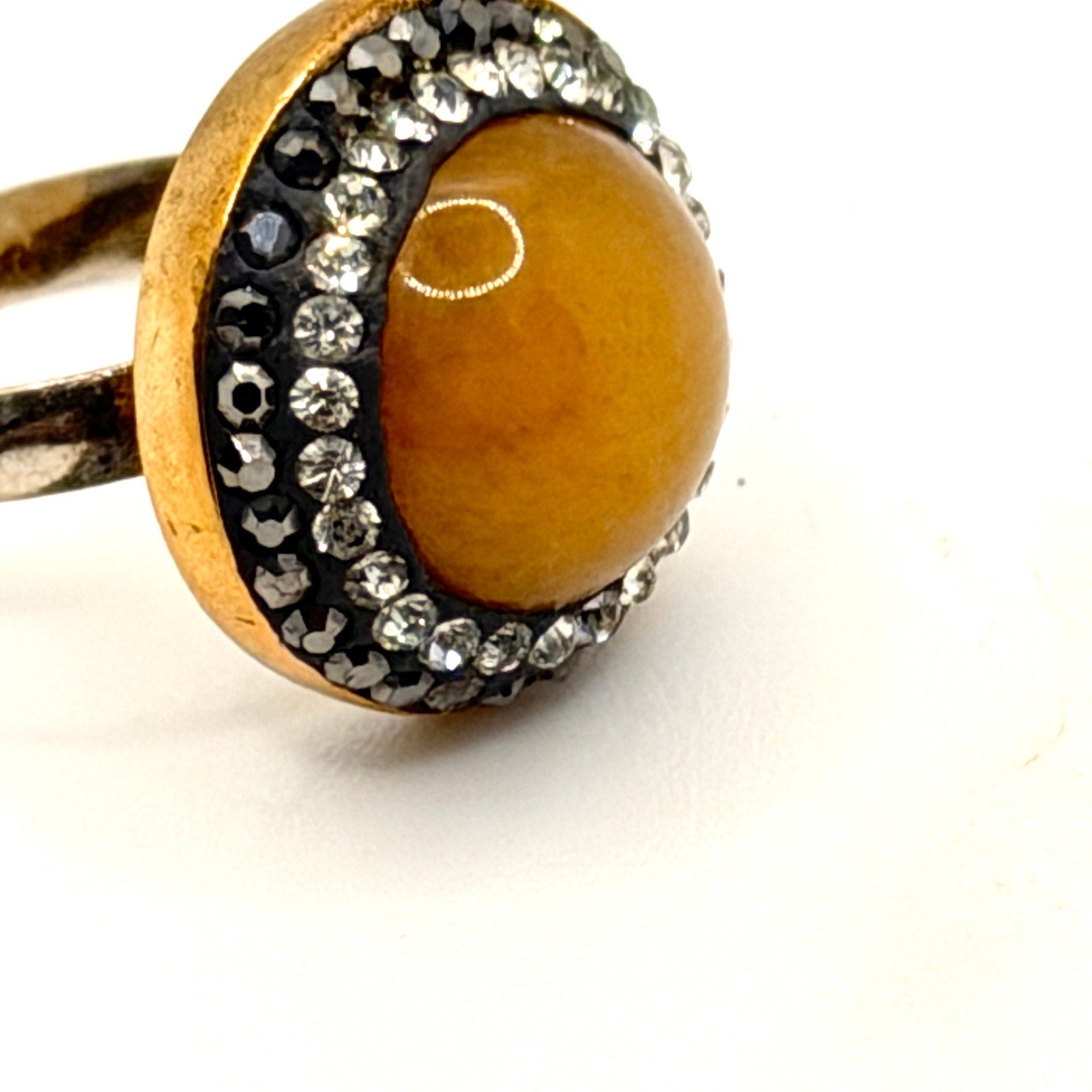 Vintage 90s Peach Moonstone Sterling Silver Pave Crystal Halo Cocktail Ring