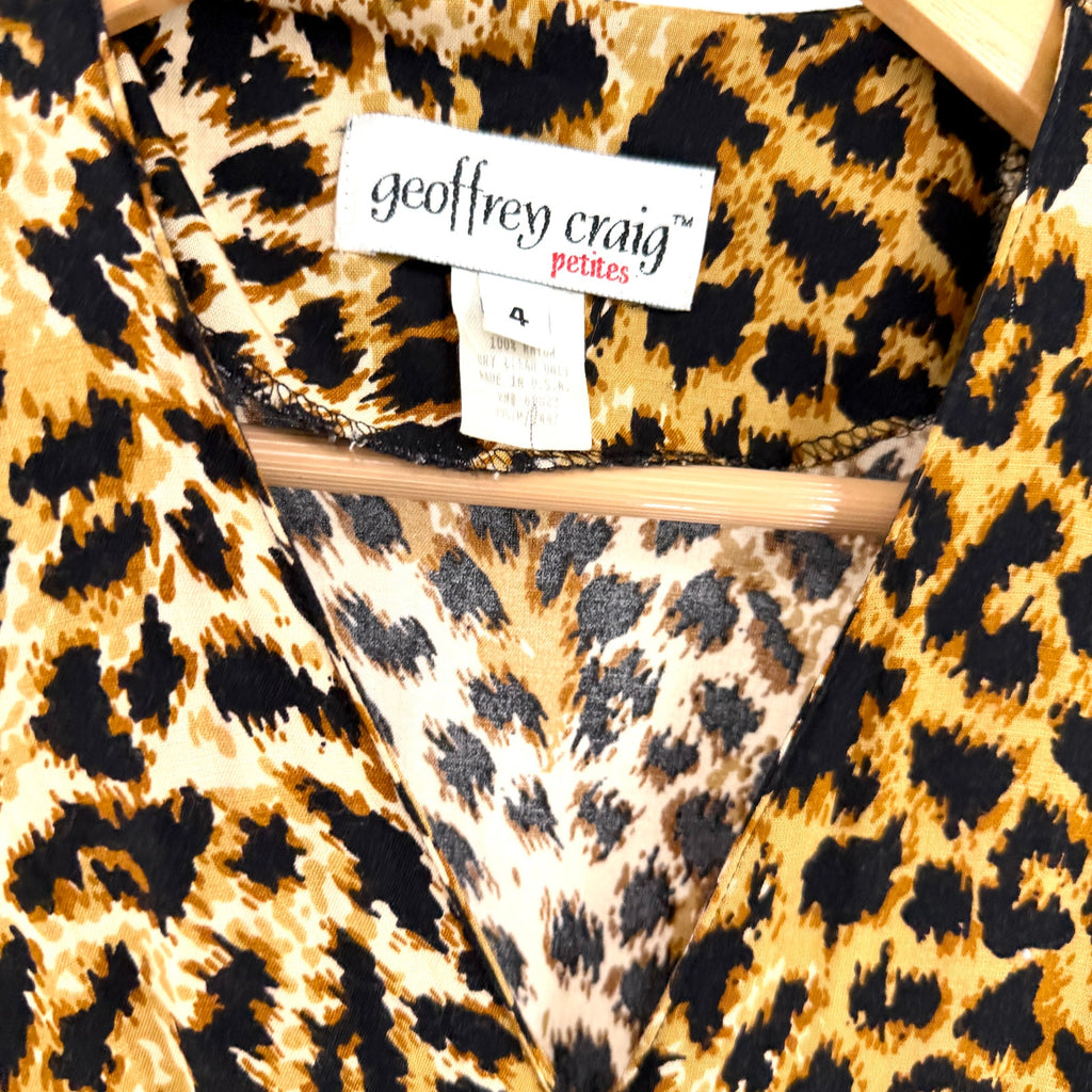 Vintage 80s Geoffrey Craig Leopard Print 100% Rayon Shoulder Pad Romper