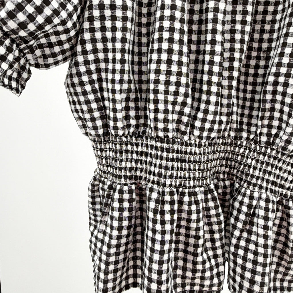 Buffalo David Bitton Black White Gingham Smocked Off-Shoulder Top