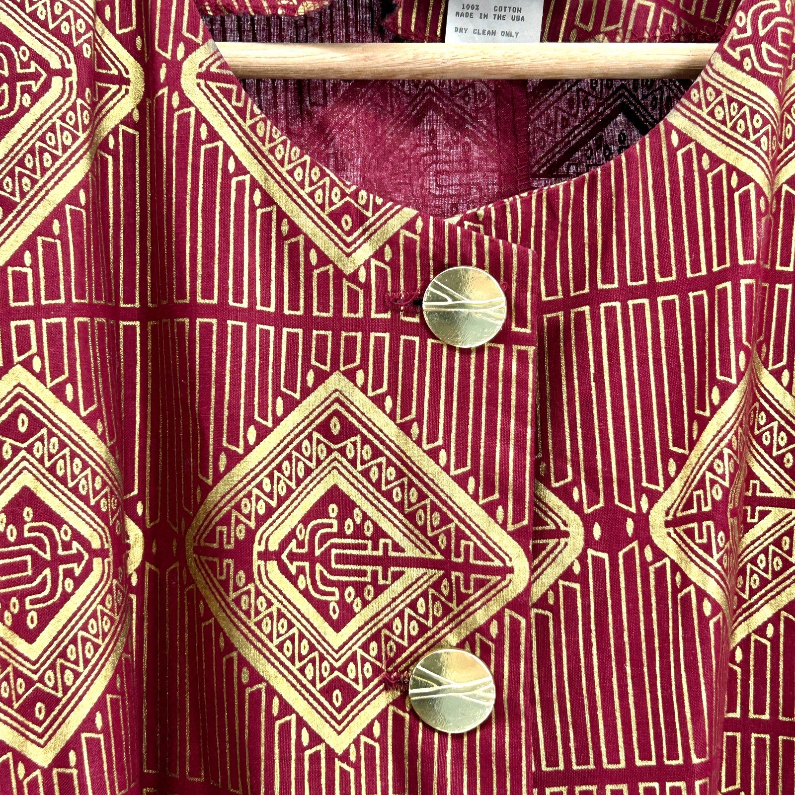 Vintage 90s Homeland Authentics Maroon Gold Tribal Metallic Cotton Jacket