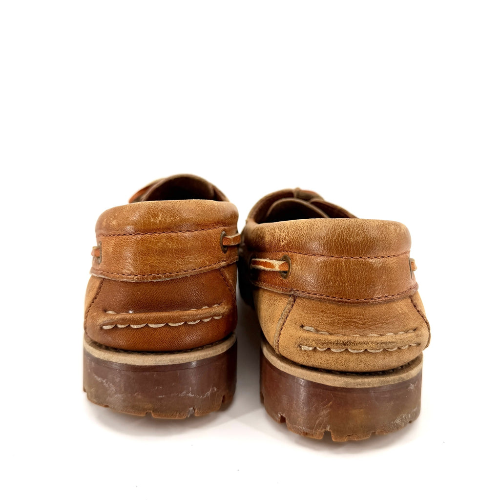 Vintage 90s Backroads Tan 100% Genuine Leather Rugged Lug Sole Loafers