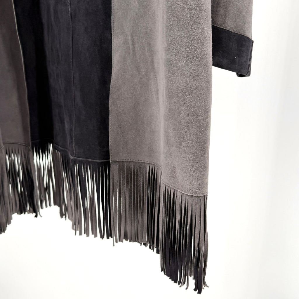 Jigsaw Gray Dark Charcoal Reversible Genuine Suede Fringe Jacket