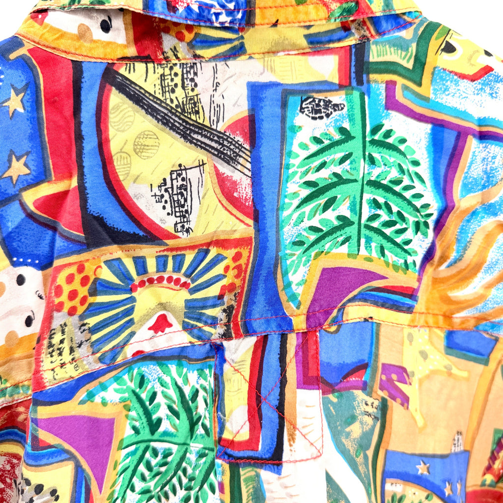 Vintage 90s Compagnie Internationale Whistles 100% Silk Abstract Art Print Shirt
