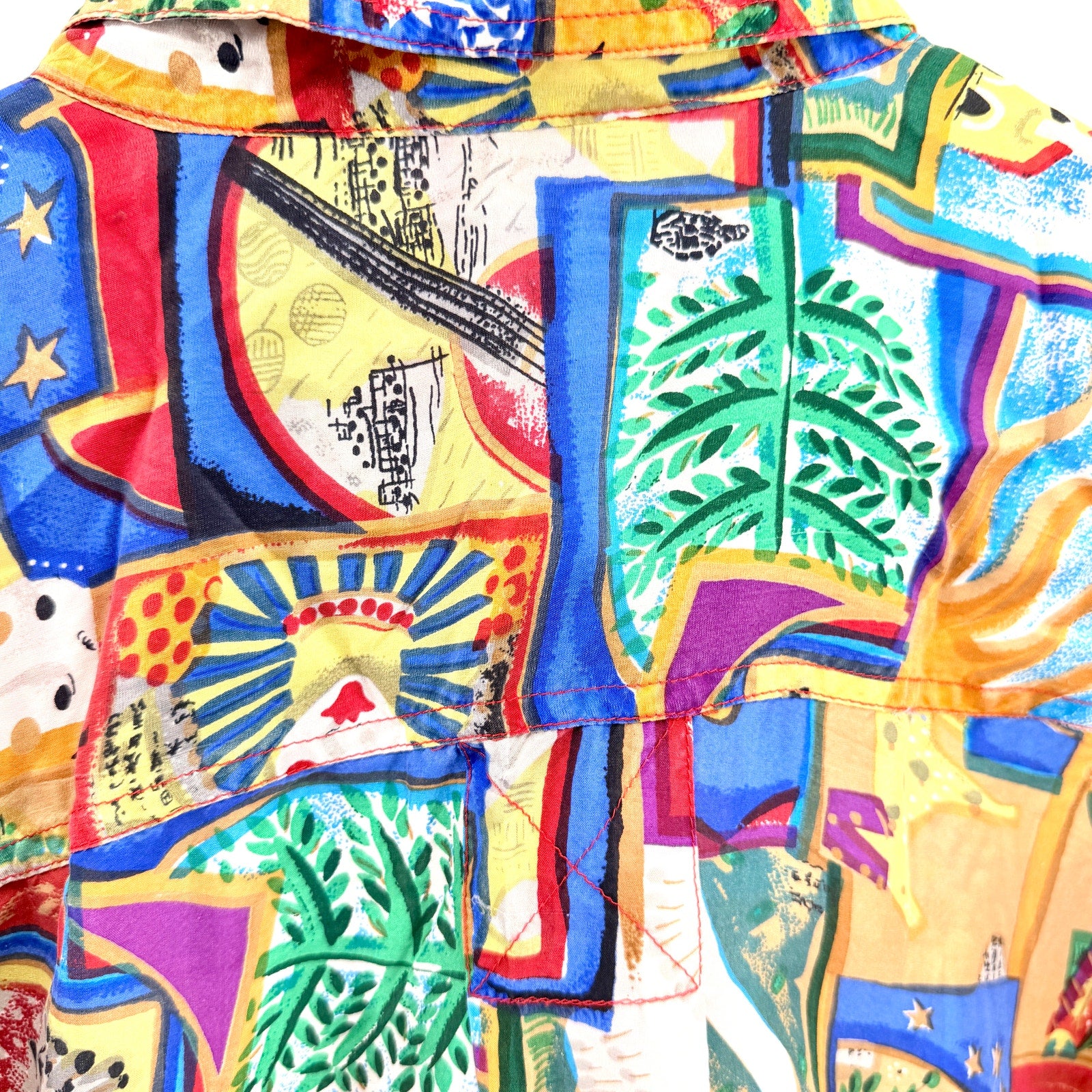 Vintage 90s Compagnie Internationale Whistles 100% Silk Abstract Art Print Shirt