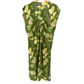 Vintage 70s Handmade Green Funky Leaf Print V-Neck Patio Midi Dress