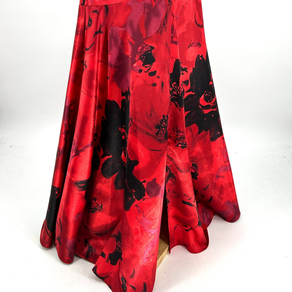 Vintage 90s Jump Apparel Red Satin Floral Evening Gown Dress