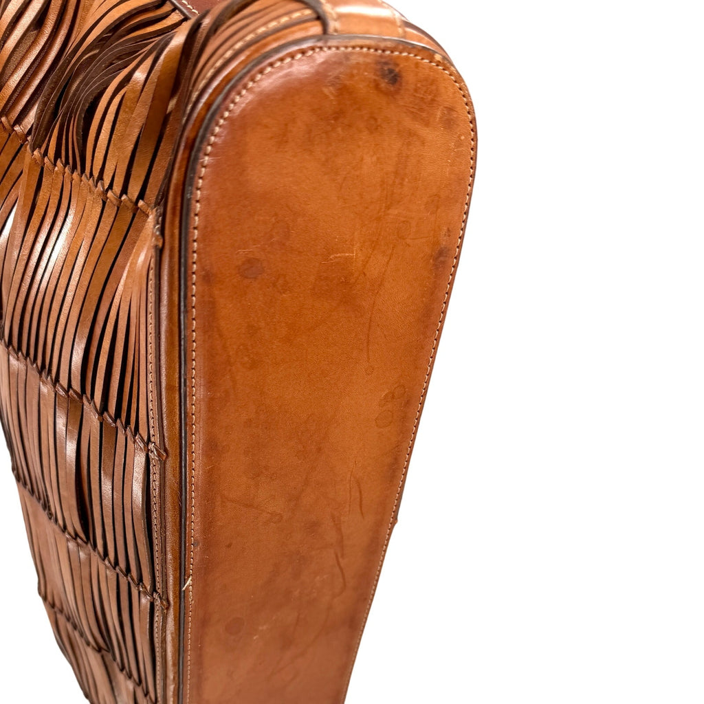 Vintage Y2K Me Too Cognac Genuine Leather Woven Structured Tote