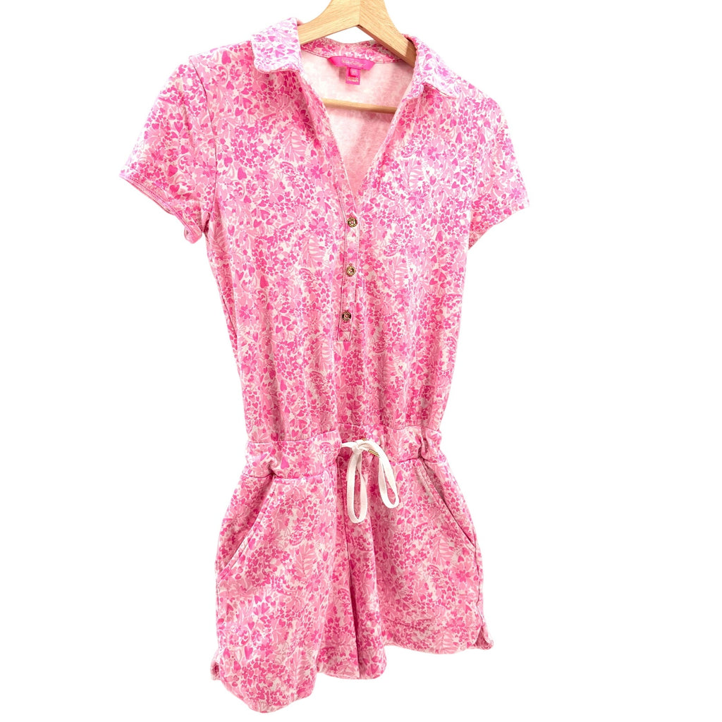 Lilly Pulitzer Pink Floral Heart Print Jersey Knit Romper