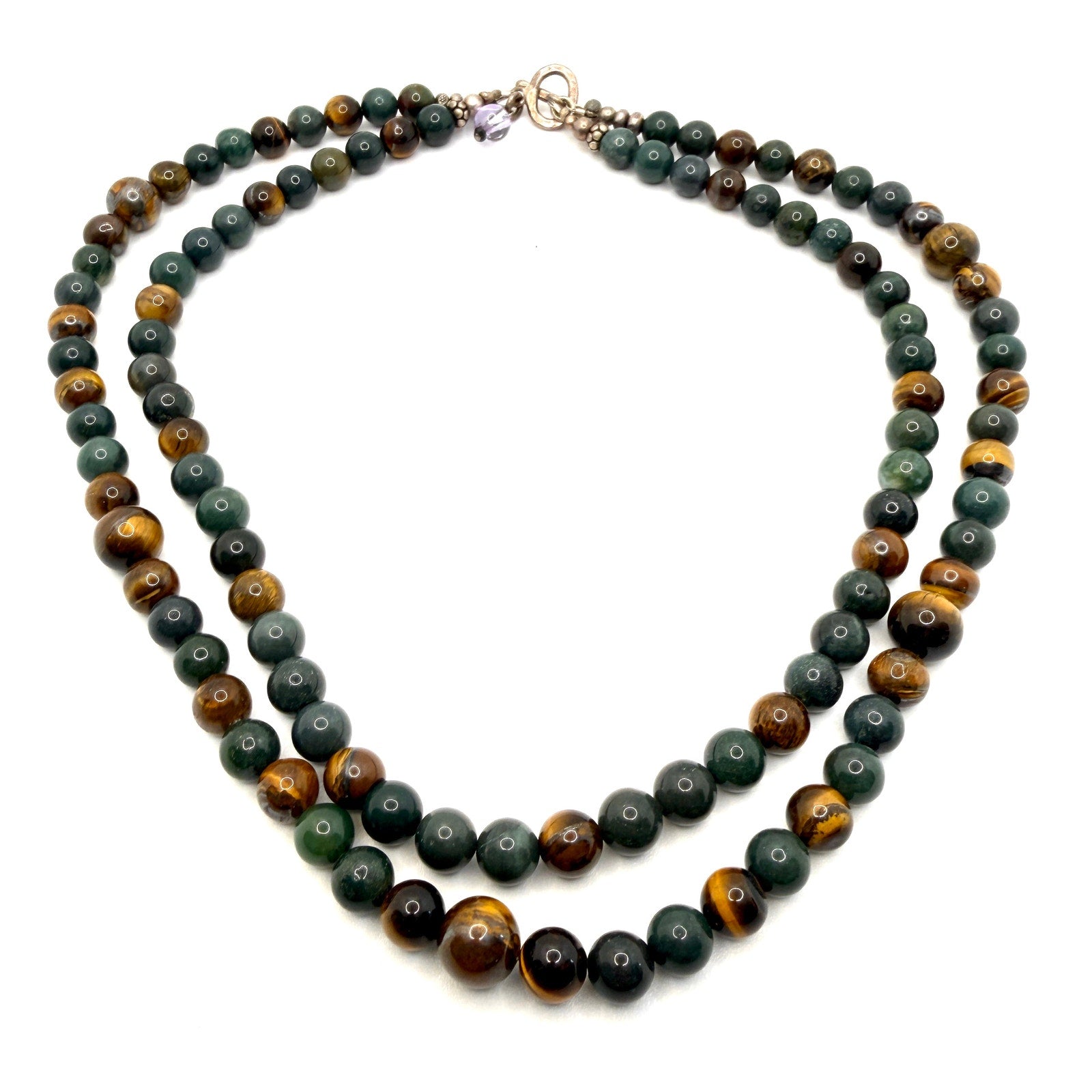 Vintage 90s Tiger's Eye Bloodstone Multi Strand Statement Necklace