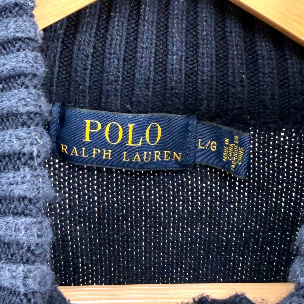 Polo Ralph Lauren Navy Blue 100% Cotton Preppy Mock Neck Sweater