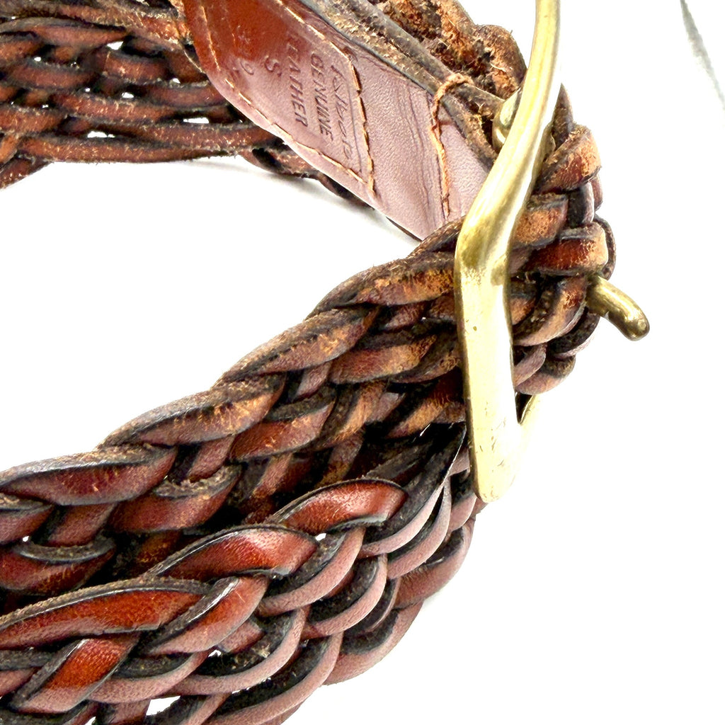 Vintage 90s Talbots Brown Genuine Leather Woven Brass Buckle Belt