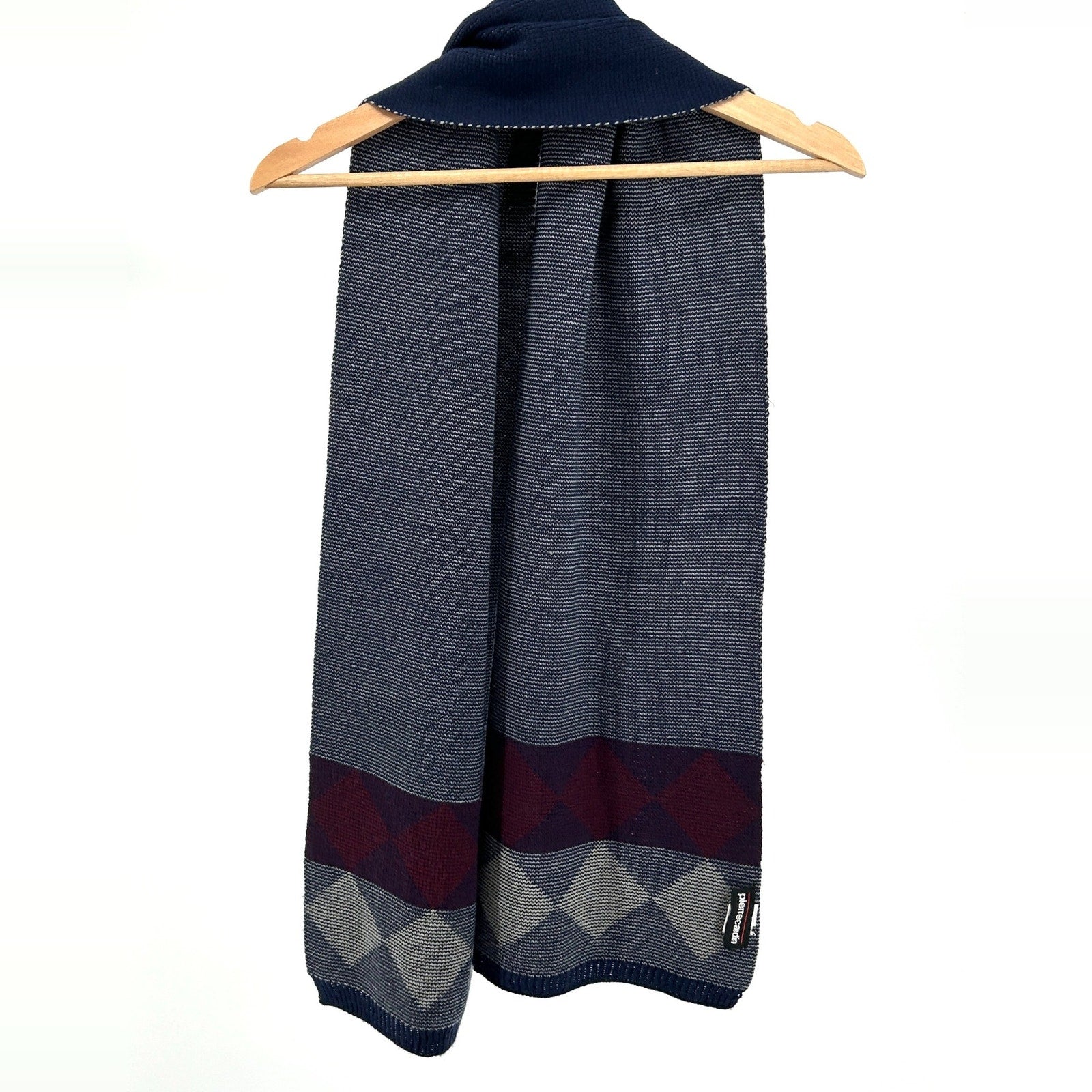 Vintage 90s Pierre Cardin Navy Argyle Knit Scarf