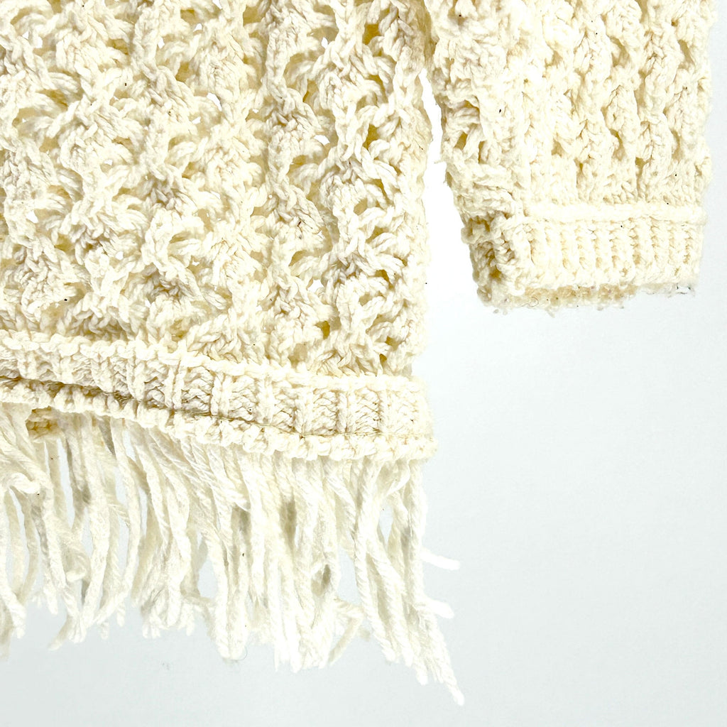 Vintage 1990s Sarah Arizona Cream 100% Cotton Fringe Knit Sweater
