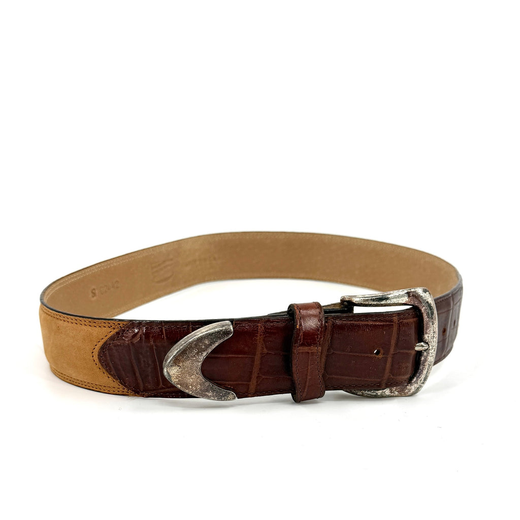 Vintage 90s CW Tan Genuine Suede Croc Embossed Leather Belt