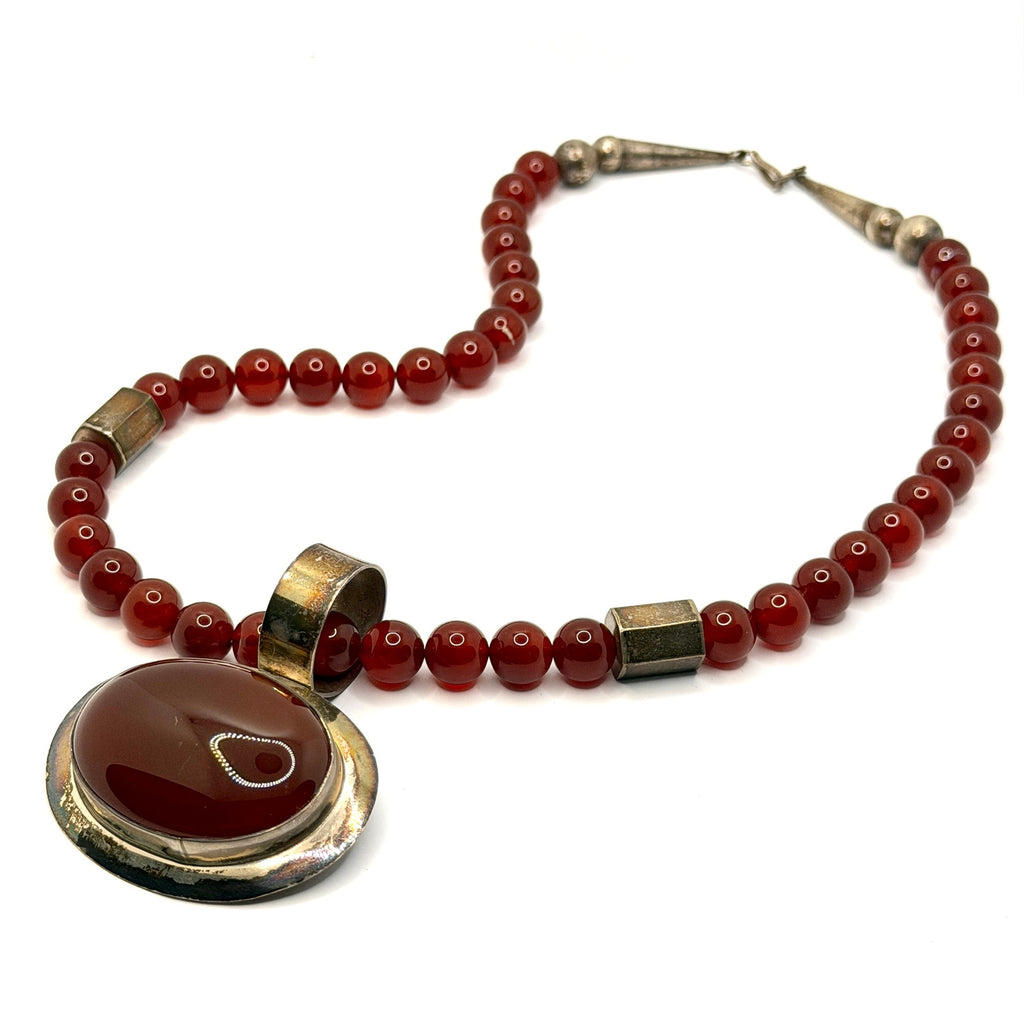 Vintage 90s Gale Self Choctaw Signed Sterling Silver Carnelian Pendant Necklace