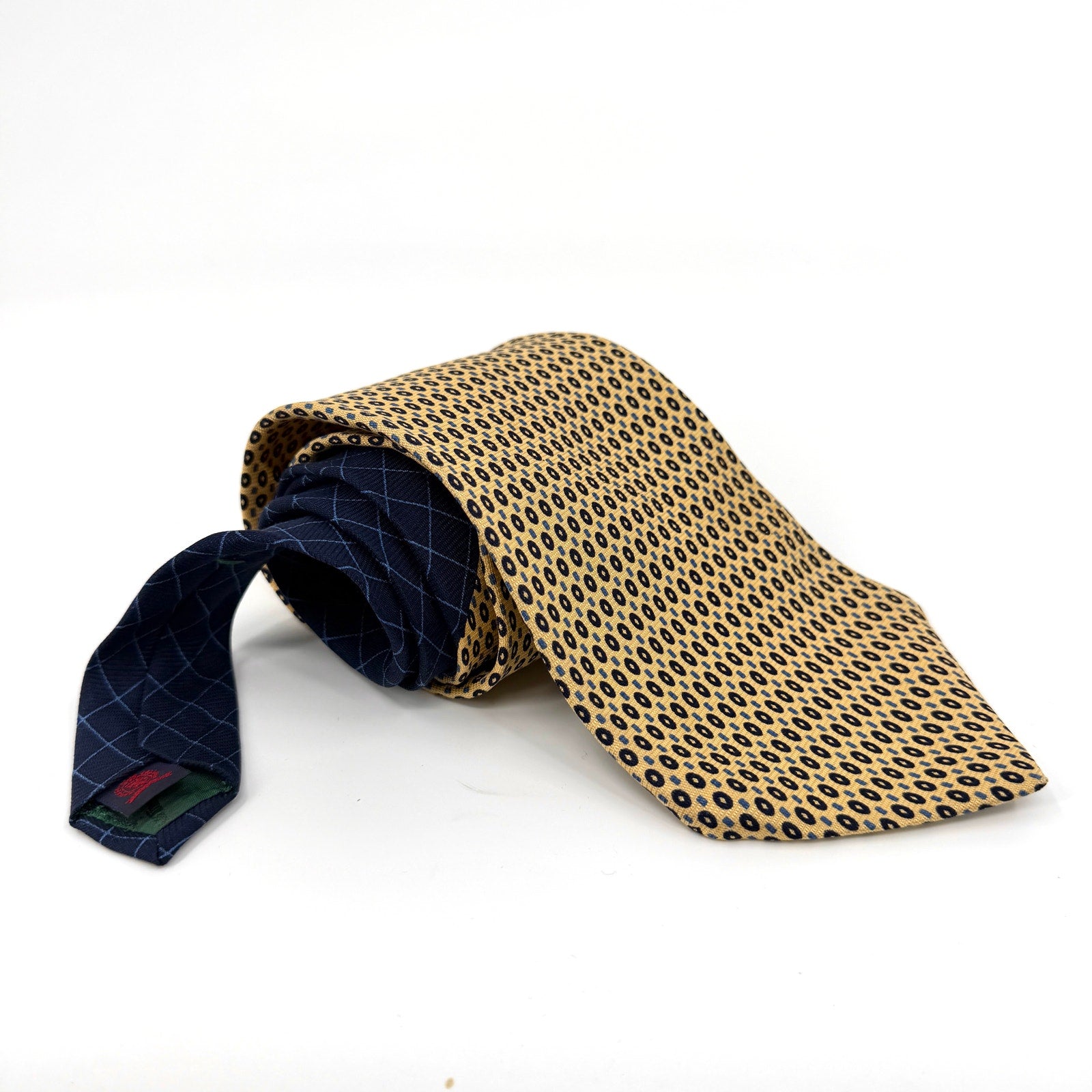 Vintage 90s Tommy Hilfiger Yellow and Blue Geometric 100% Silk Tie