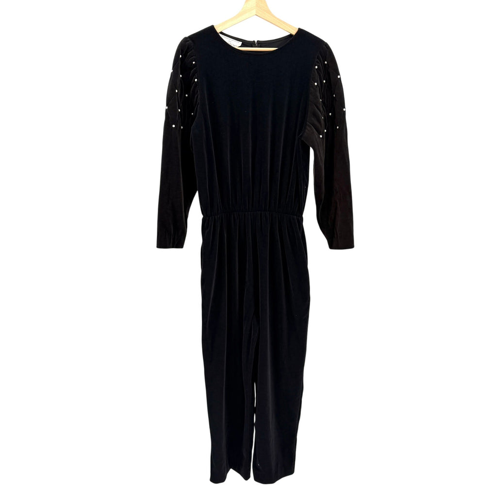 Vintage 80s Leigh Karmitz Periphery Black Velour Faux Pearl Jumpsuit