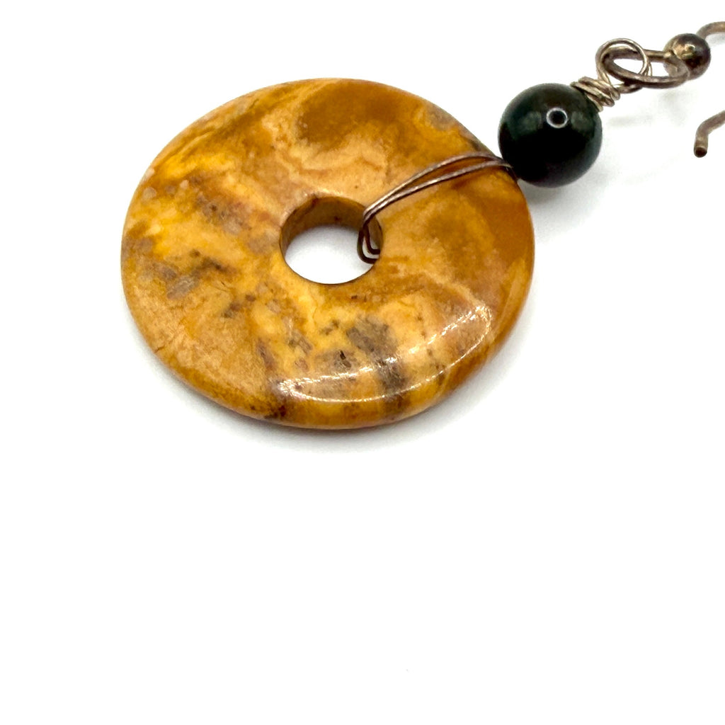 Vintage Y2K Crazy Lace Agate Sterling Silver Boho Donut Drop Earrings