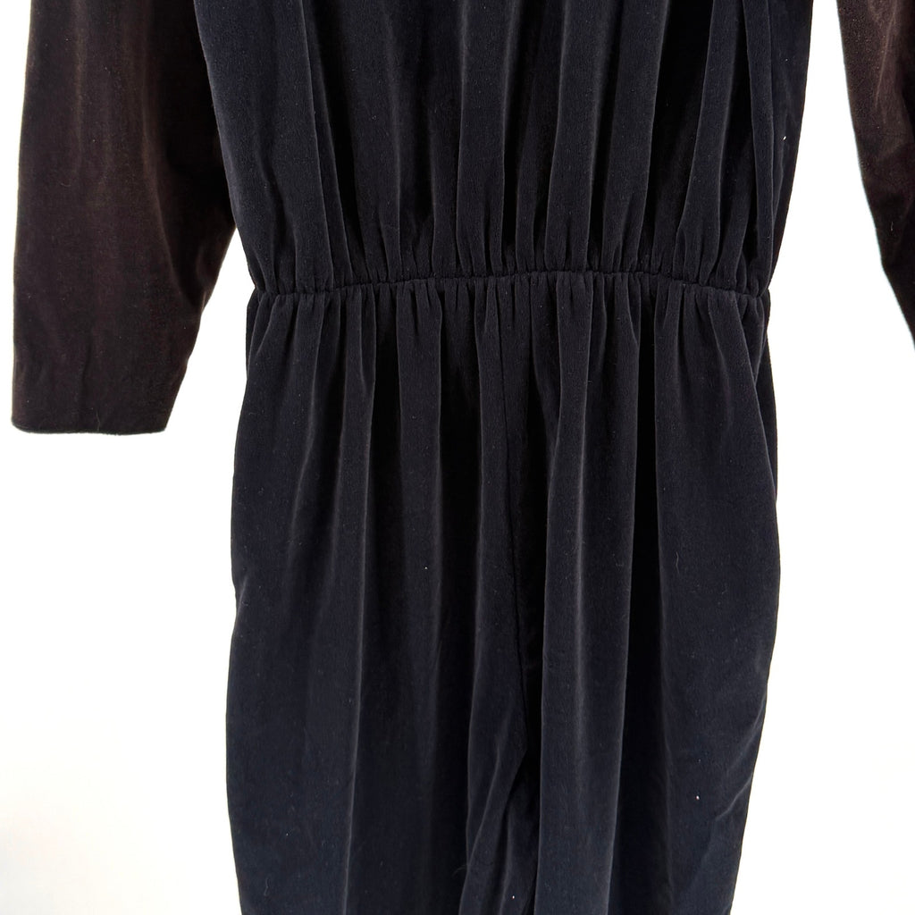Vintage 80s Leigh Karmitz Periphery Black Velour Faux Pearl Jumpsuit