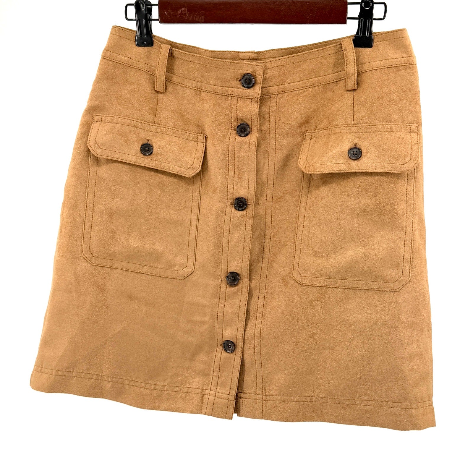 Banana Republic Tan Ultra Suede Utility Button Front Mini Skirt