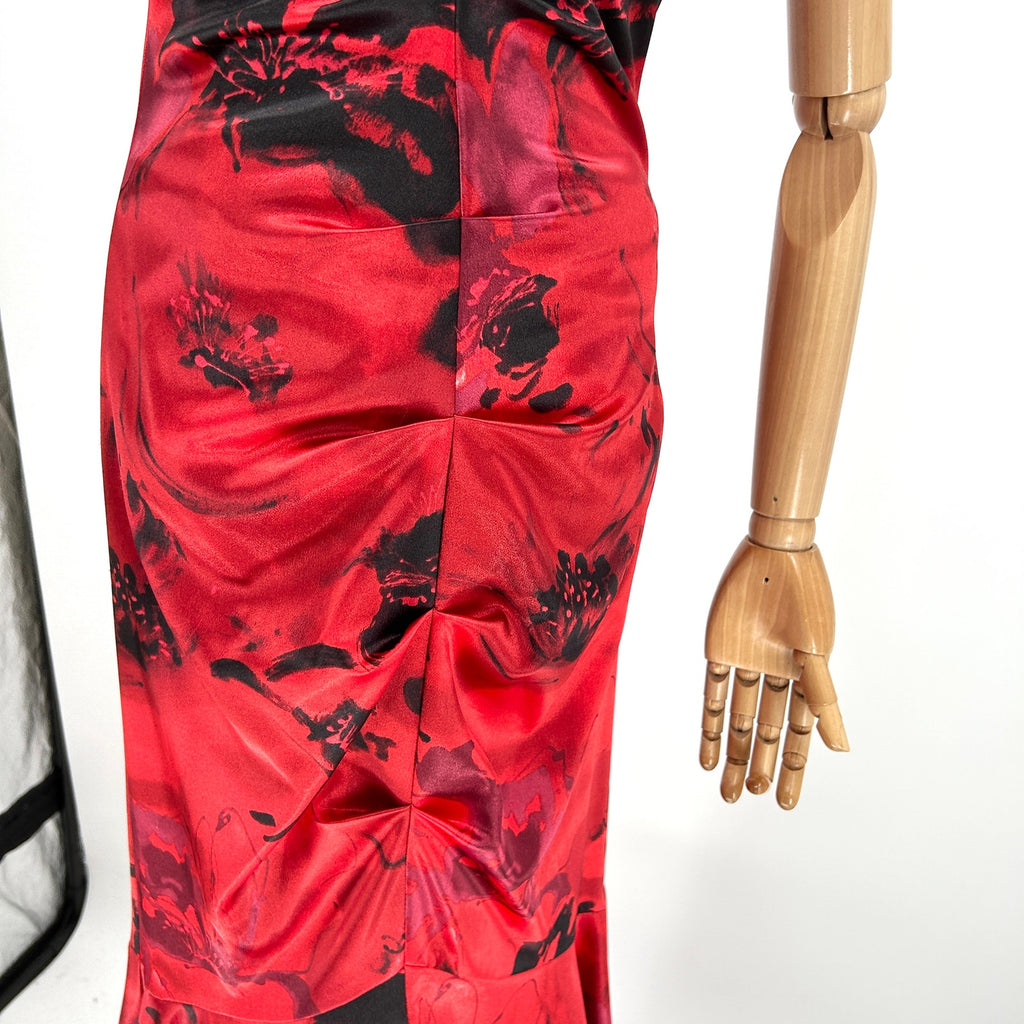 Vintage 90s Jump Apparel Red Satin Floral Evening Gown Dress
