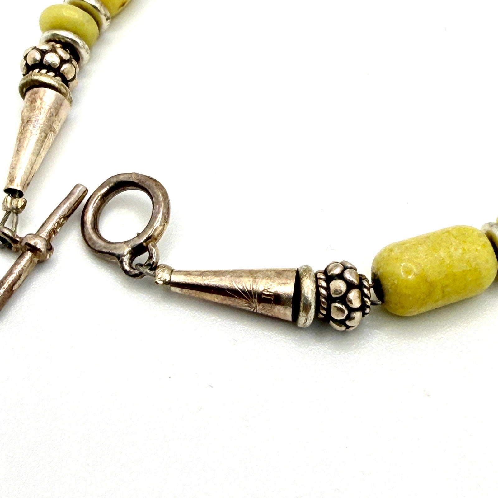Vintage 90s Yellow Sterling Silver Jasper Southwest Stamped Toggle Bracelet