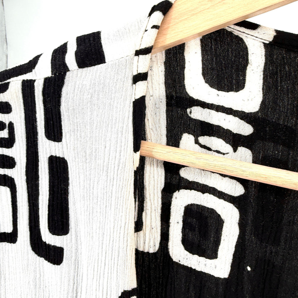 Vintage 90s Kembali Collection Black White Abstract Print Cotton Crinkle Duster