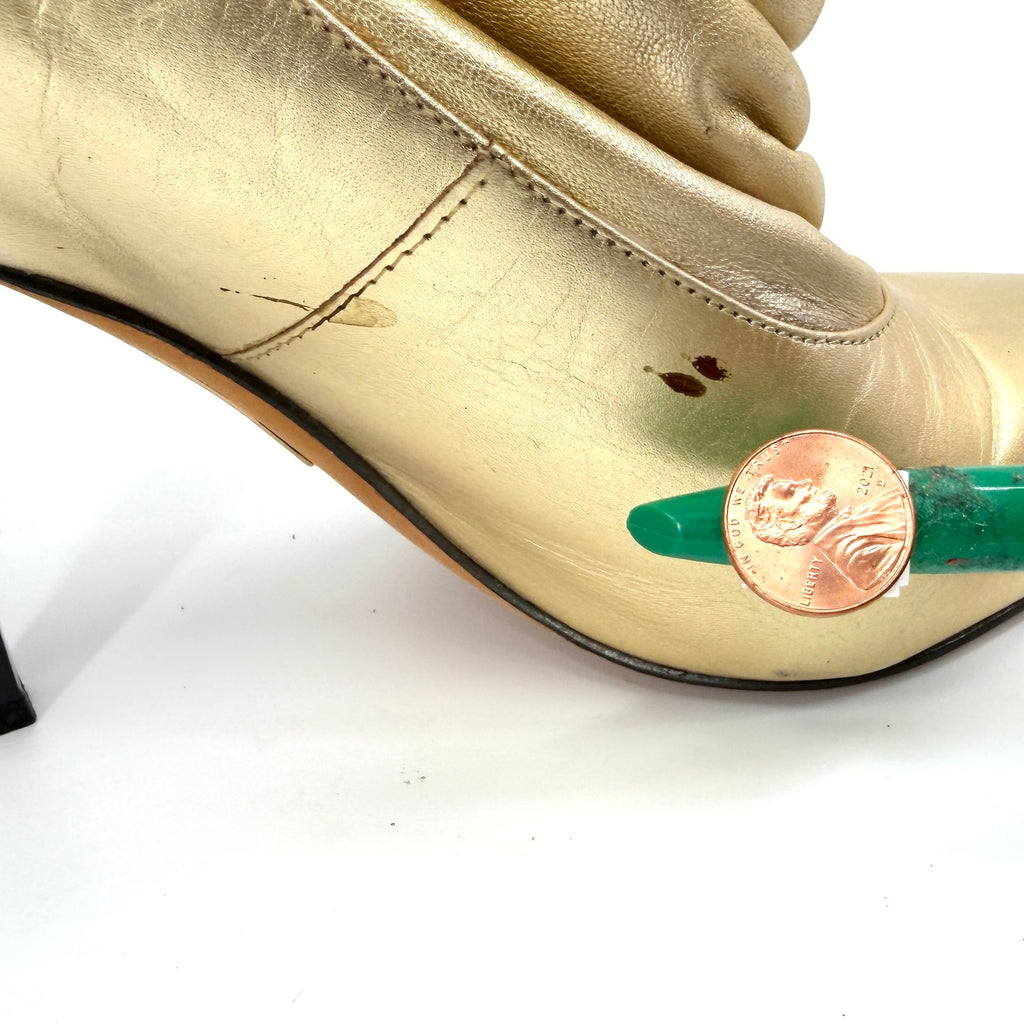 Report Signature Gold Genuine Leather Slouchy Pointed Toe Glam Heel Booties