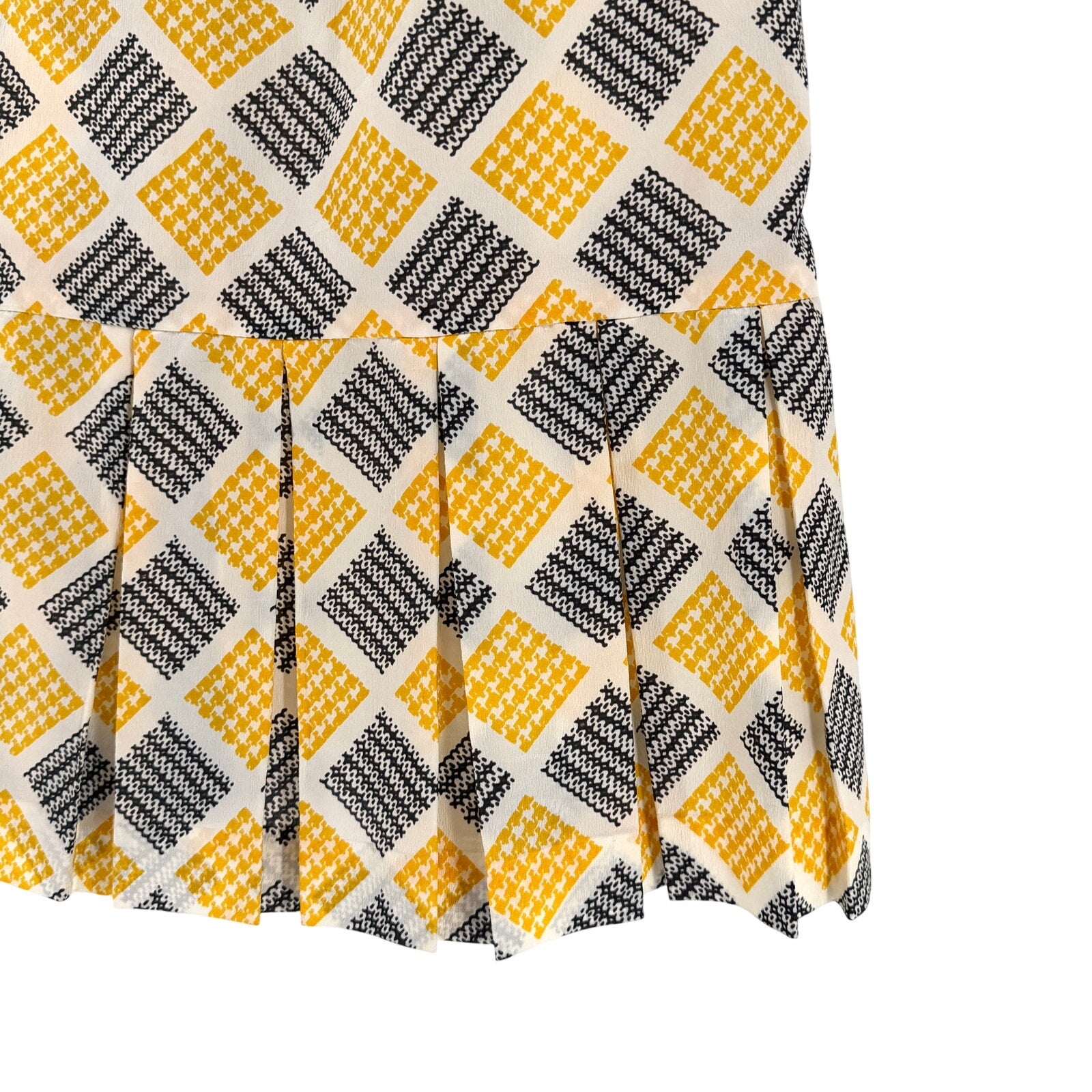 Vintage 60s Handmade Yellow Geometric Check Pleated Drop Waist Dress