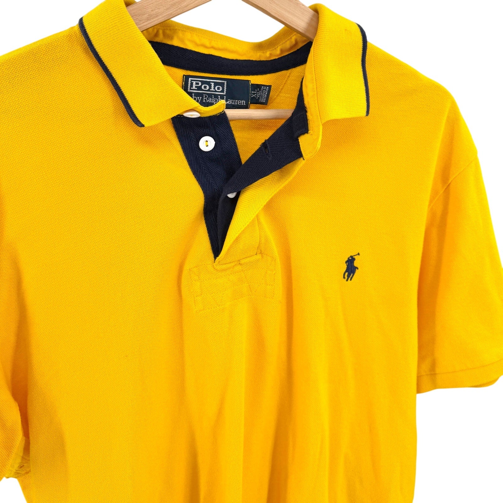 Vintage Y2K Ralph Lauren Yellow 100% Cotton Custom Fit Rugby Polo Shirt