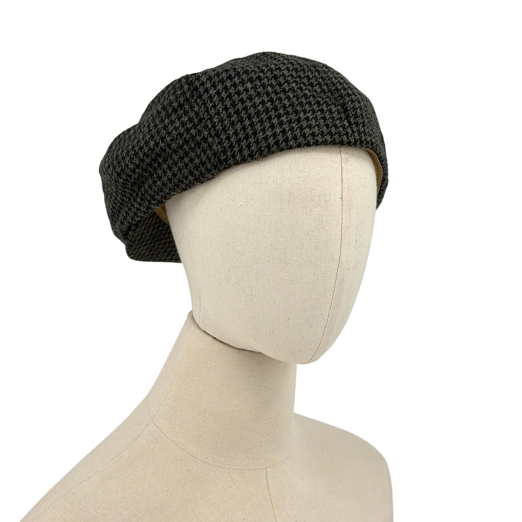 Vintage 90s Perry Ellis Portfolio Grey Black Houndstooth 100% Wool Newsboy Hat
