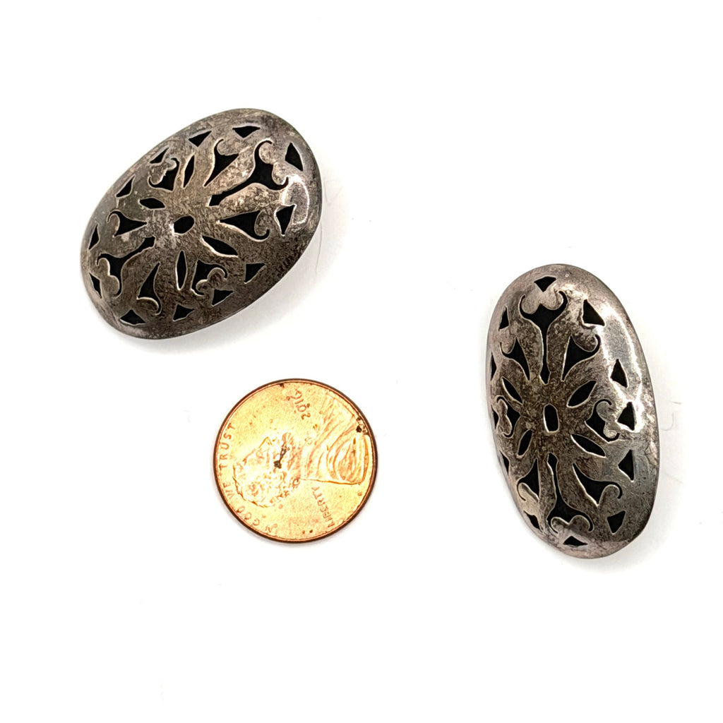 Vintage 90s Stamped Sterling Silver Mexico Taxco Openwork Filigree Earrings